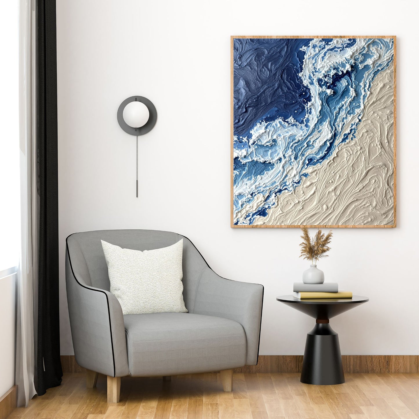 Luxury Navy & Sand Ocean Wave Canvas Wall Art – Modern Coastal Abstract Textured Wall Decor