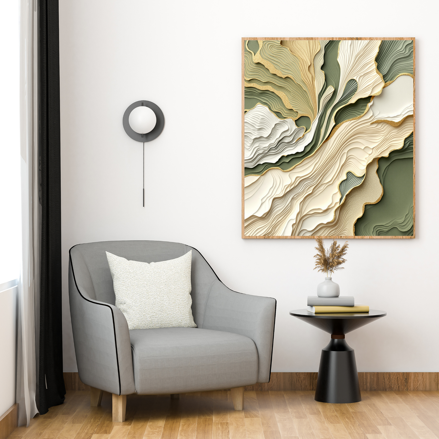 Sage & Gold Horizon – Layered Abstract Canvas Wall Art for Modern Interiors