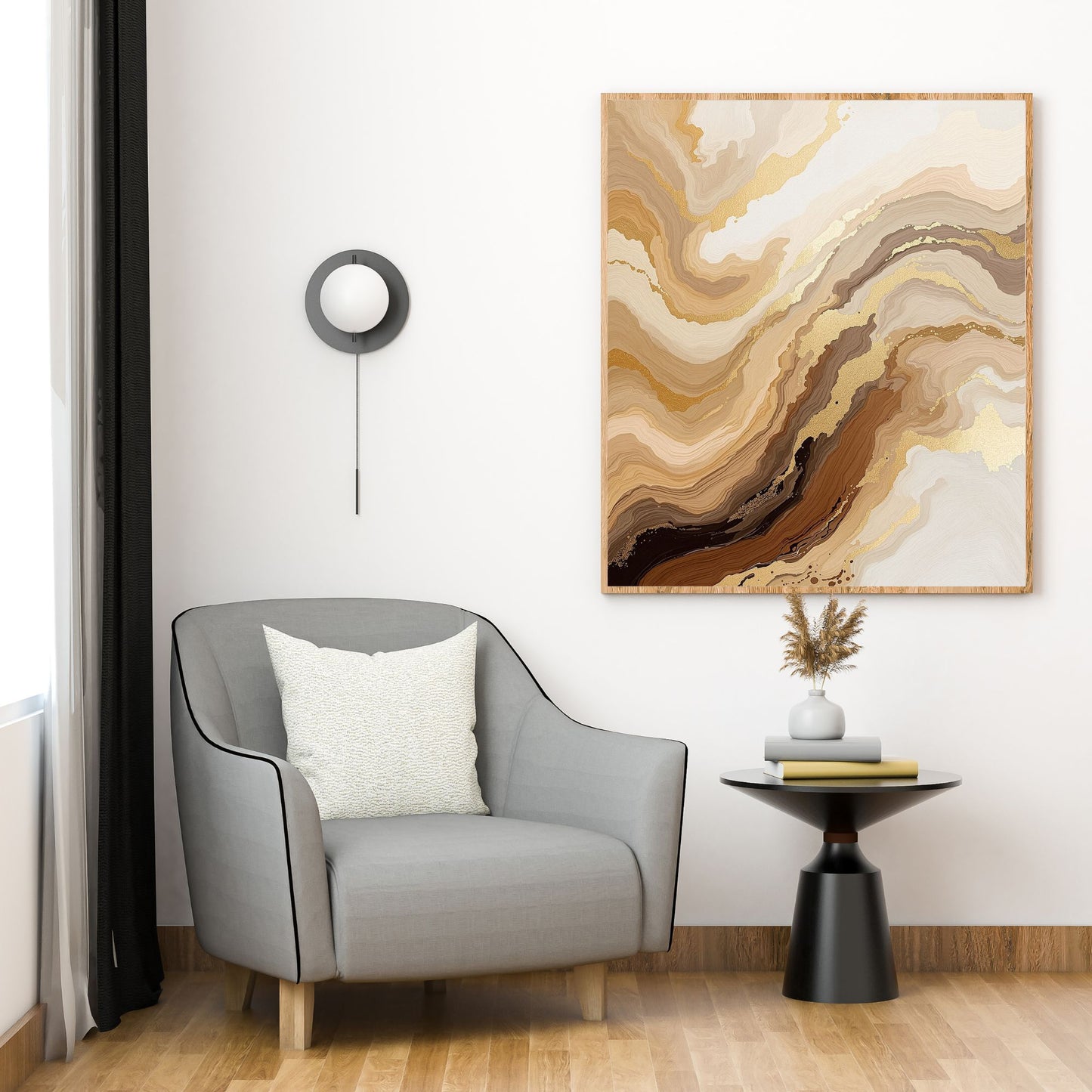 minimal canvas wall art in modern living room interior