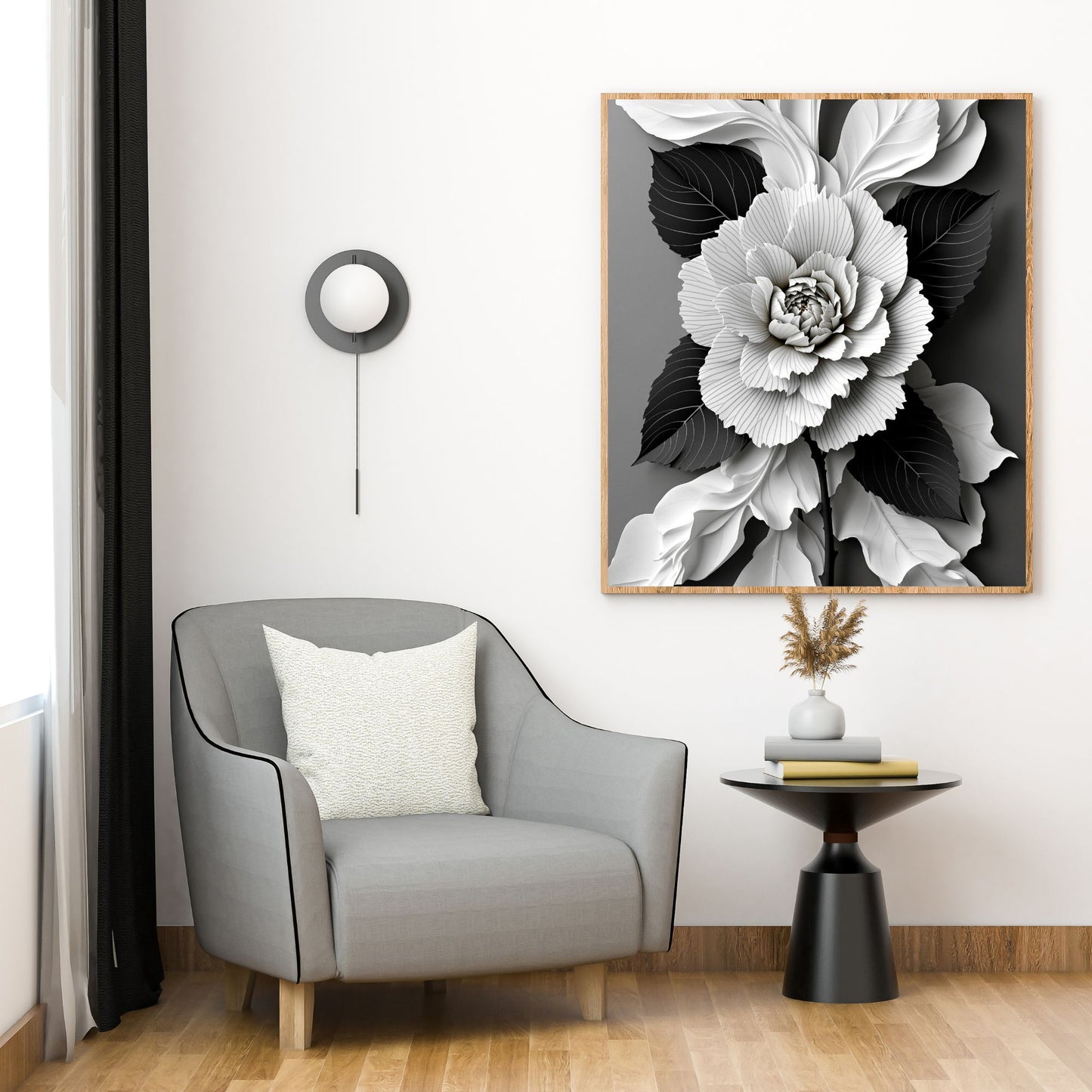 Eclipse Bloom Monochrome Floral Canvas Wall Art - Elegant Decor for Modern Interiors