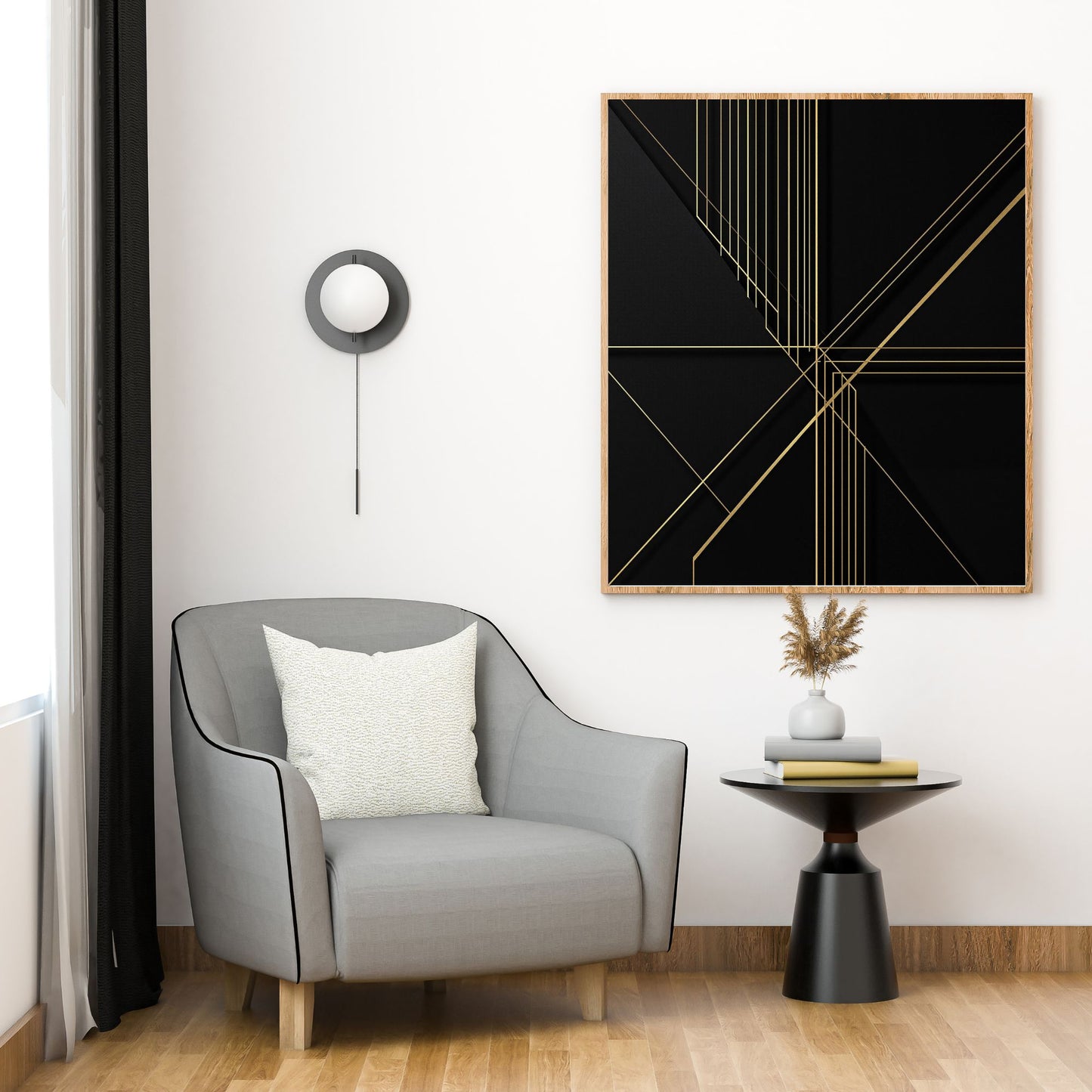 Golden Geometry – Luxury Black & Gold Geometric Canvas Wall Art