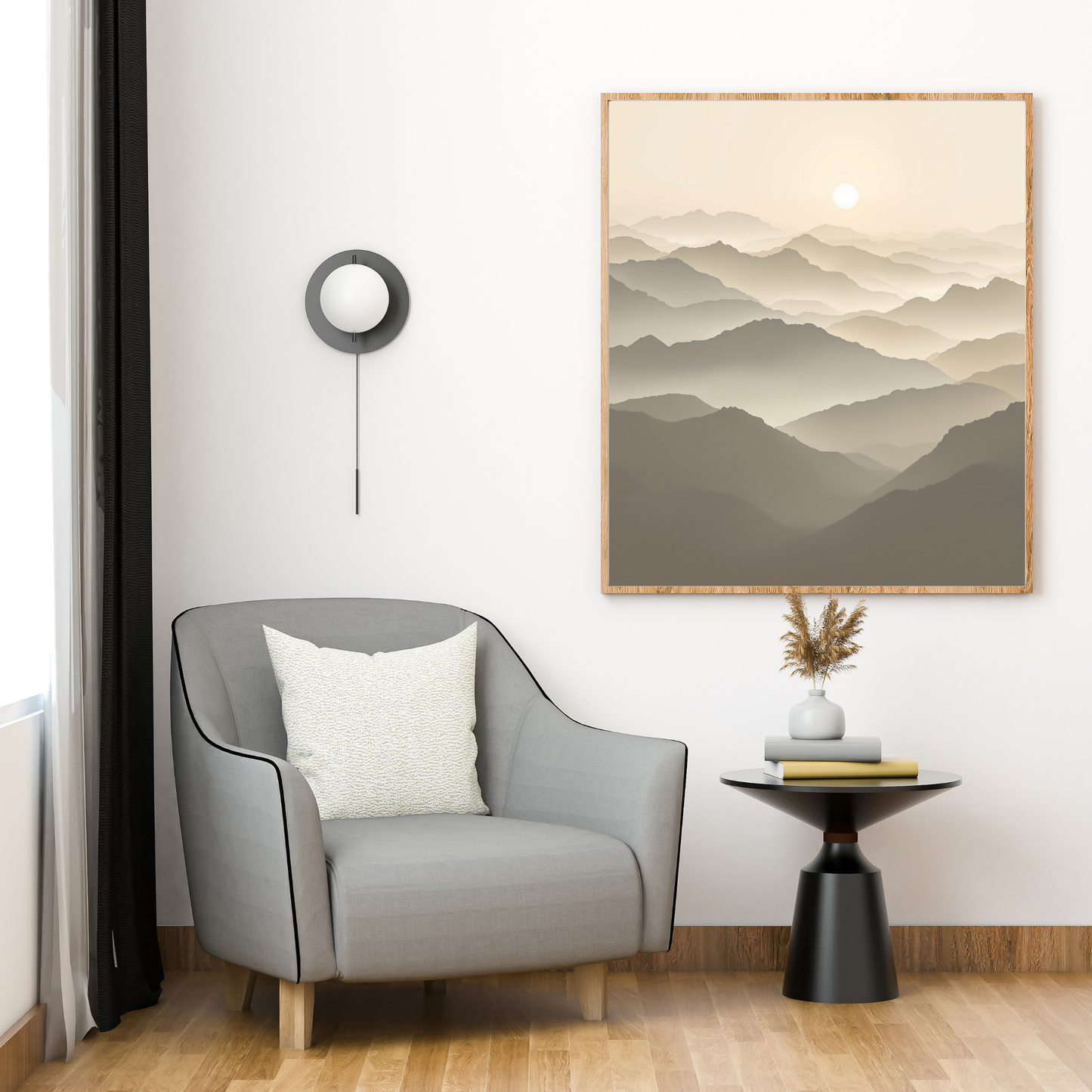 Minimal Neutral Mountain Canvas Wall Art – Japandi Beige Landscape, Luxury Calm Home Decor