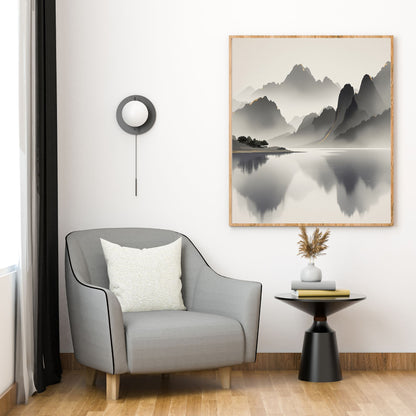 Golden Horizon – Japanese Mist Lake Fine Art Poster