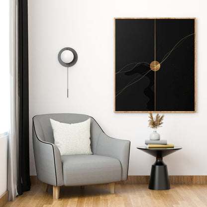 Golden Eclipse – Luxury Black & Gold Minimal Abstract Canvas Art