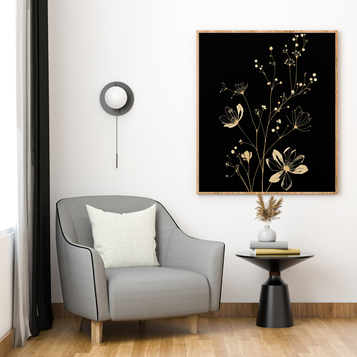 Midnight Gold Bloom – Black & Gold Luxury Floral  Wall Art