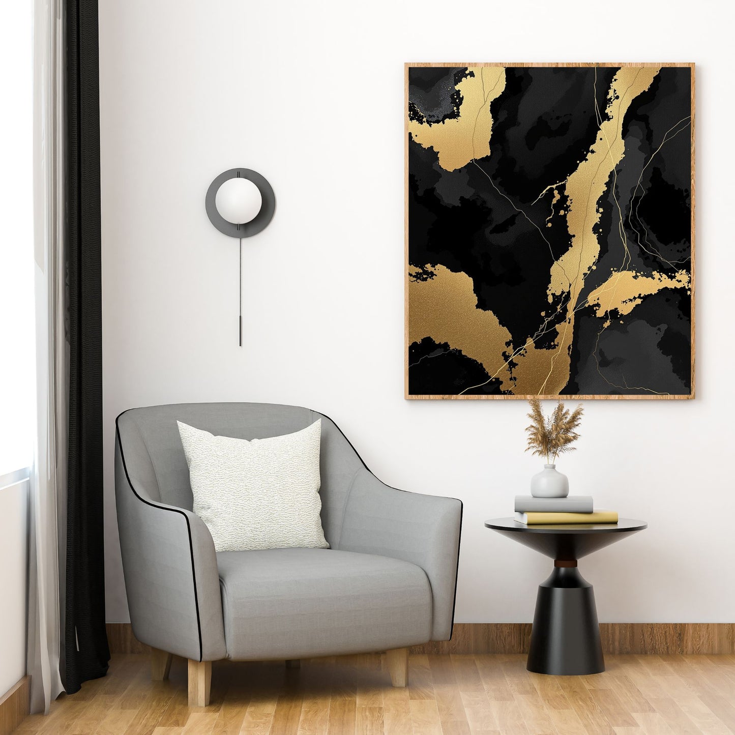 Golden Obsidian Flow Luxury Abstract Canvas Art - Black & Gold Wall Decor
