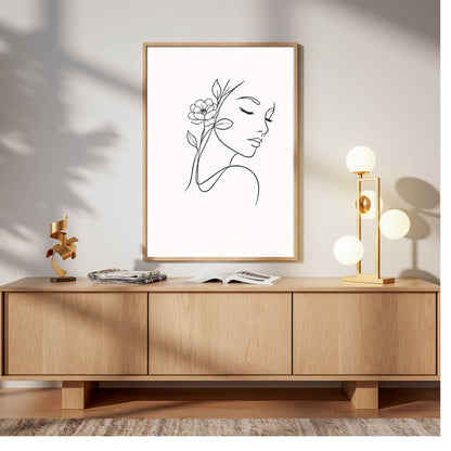 Silent Face  Floral Minimal Line Art Poster
