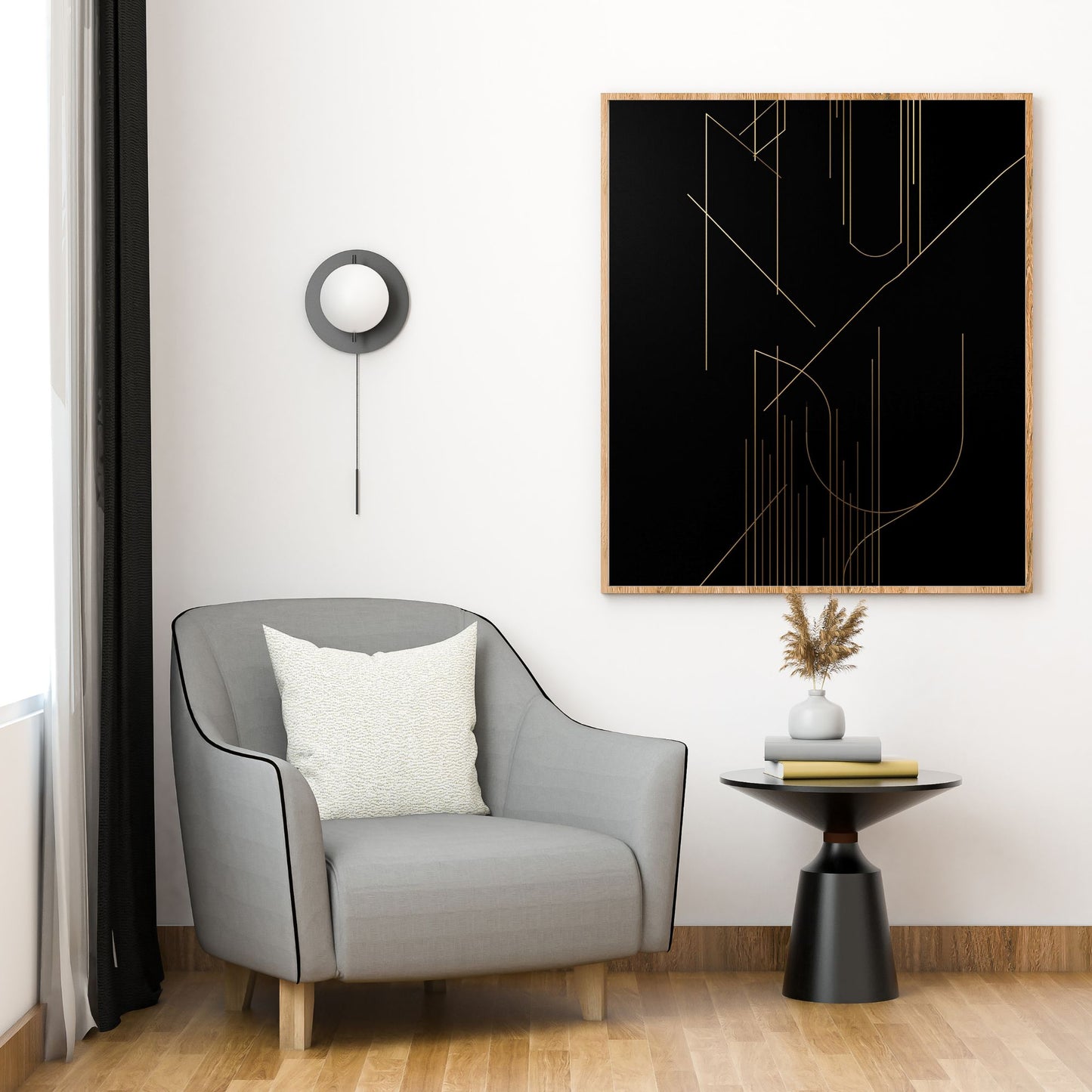 Midnight Geometry – Luxury Black & Gold Minimal Canvas Art