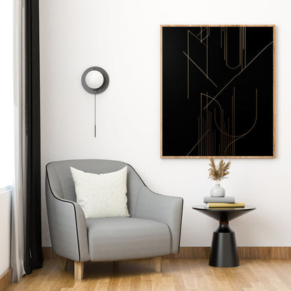 Midnight Geometry – Luxury Black & Gold Minimal Canvas Art