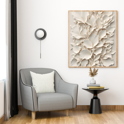 White Floral 3D Canvas Wall Art – Luxury Minimalist Botanical Wall Decor