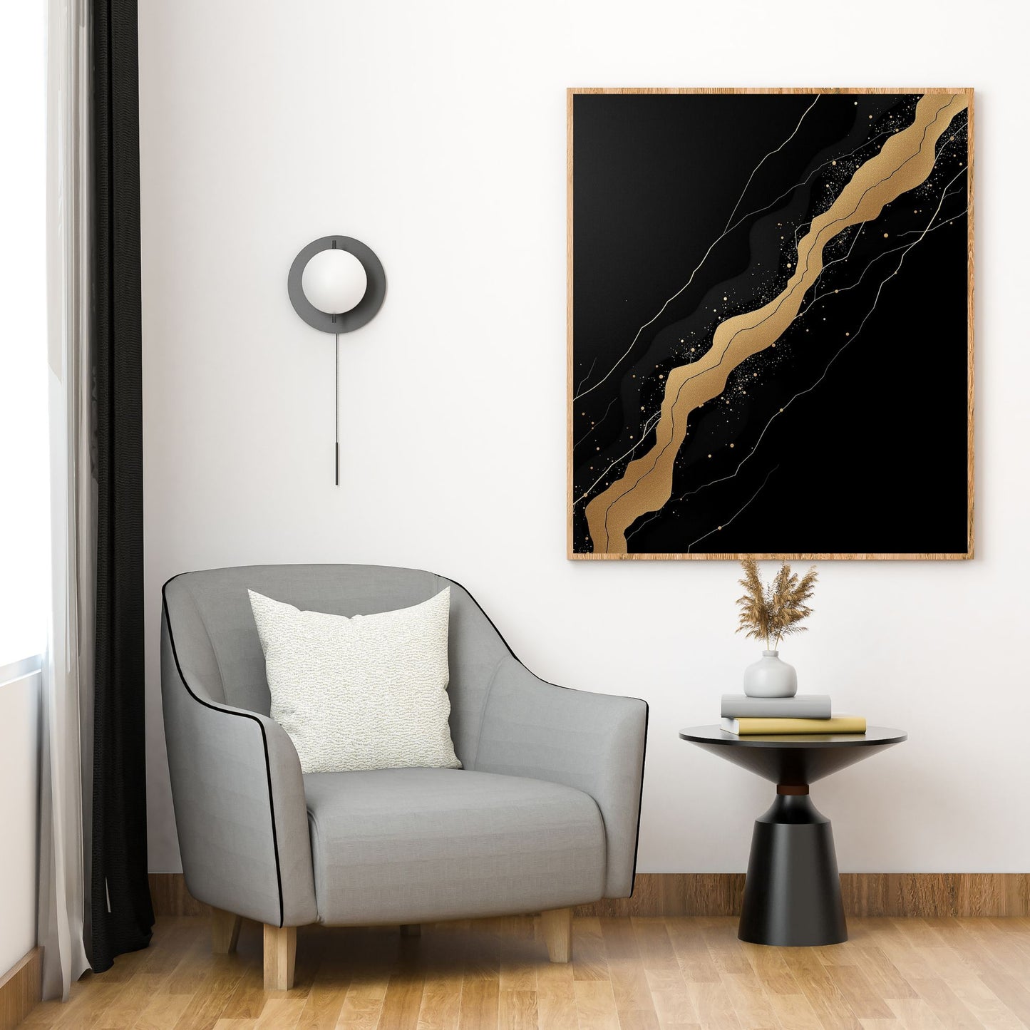 Golden Vein Noir – Luxury Black & Gold Abstract Canvas Art