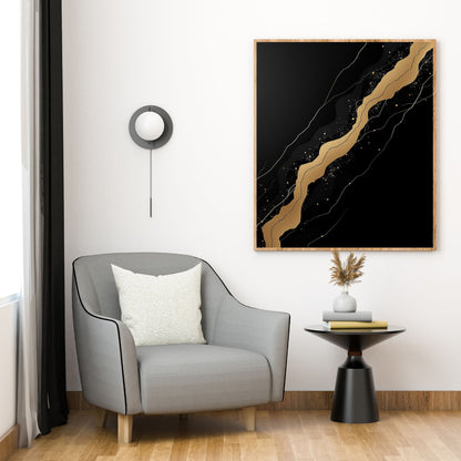 Golden Vein Noir – Luxury Black & Gold Abstract Canvas Art