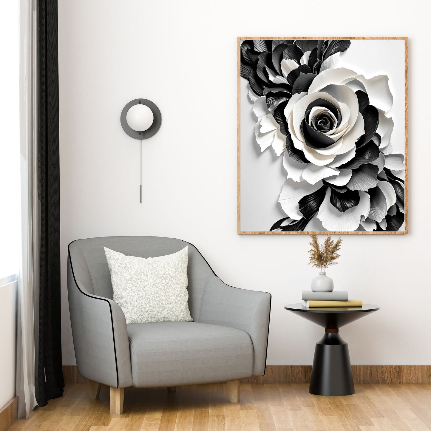Midnight Bloom Black & White Floral Canvas Wall Art – Elegant Home Decor