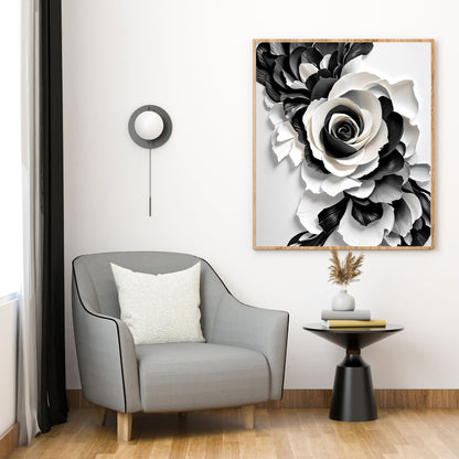Midnight Bloom Black & White Floral Canvas Wall Art – Elegant Home Decor