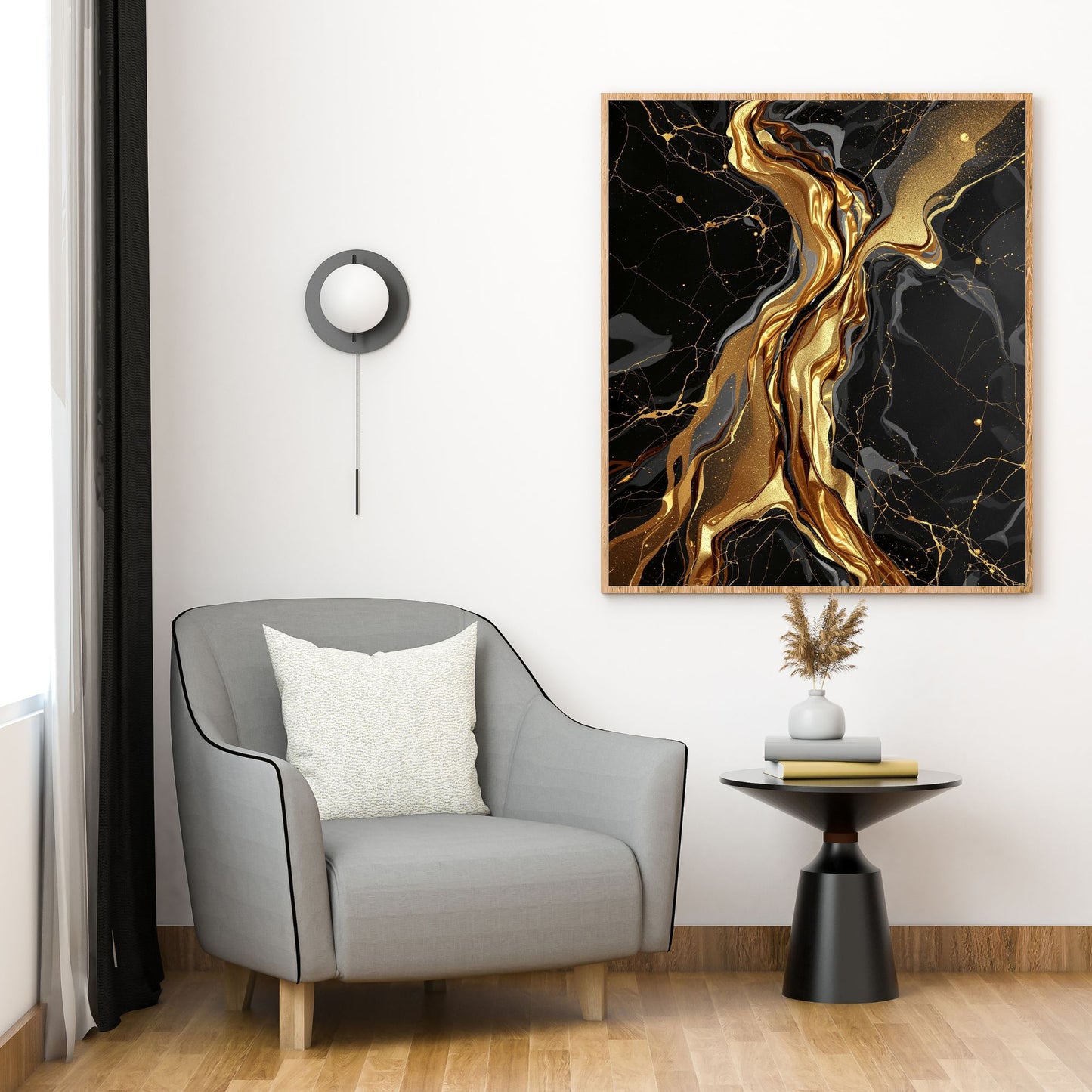 Liquid Gold Vein – Luxury Black & Gold Abstract Canvas Wall Art