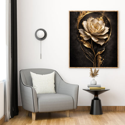 Luxury Black & Gold Floral Canvas Wall Art – Botanical Statement Decor, Premium Print