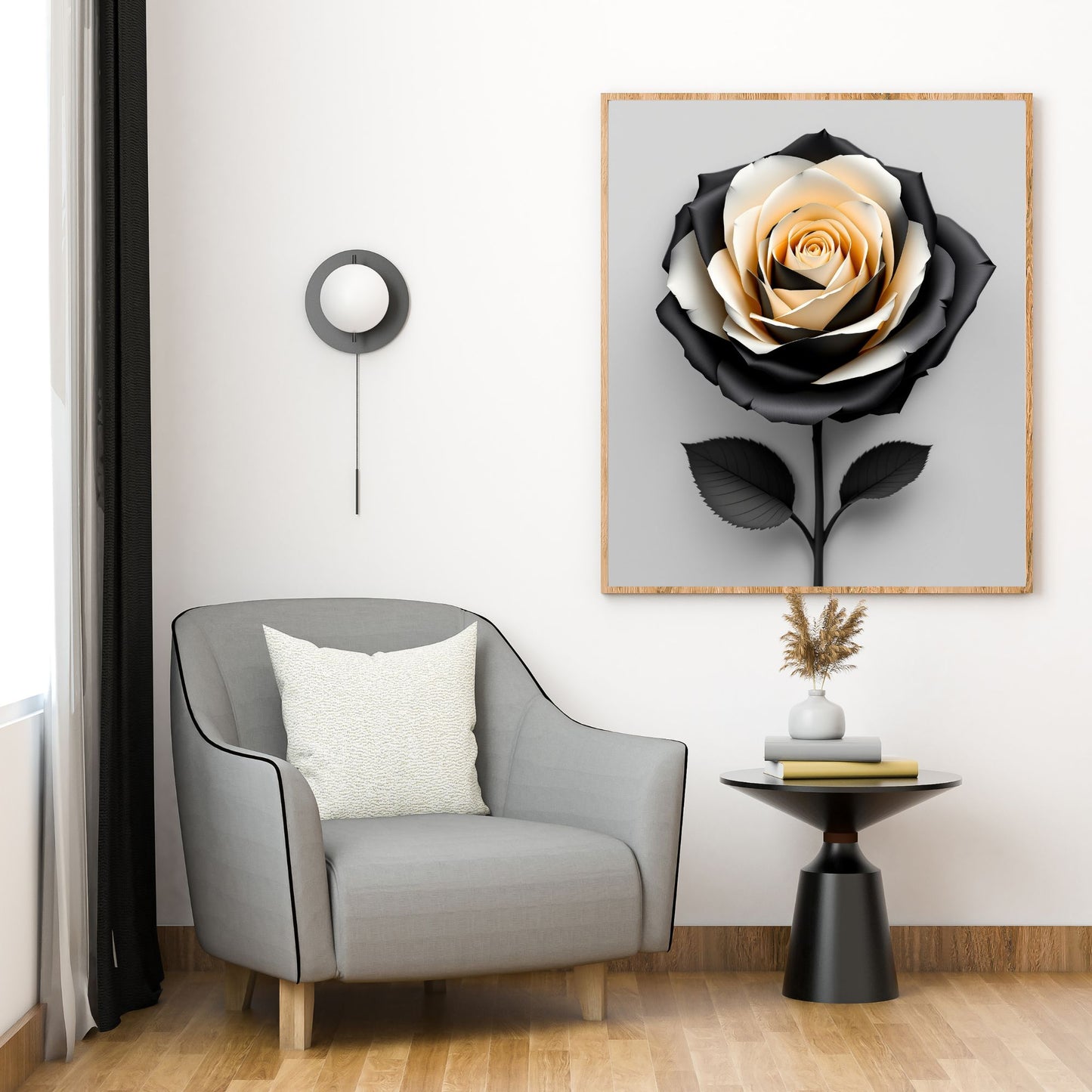 Midnight Gold Rose Canvas Wall Art – Luxury Black & Gold Floral Design