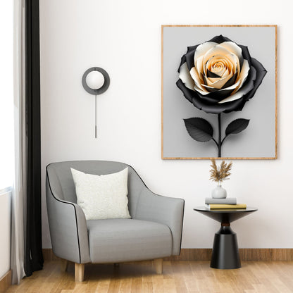 Midnight Gold Rose Canvas Wall Art – Luxury Black & Gold Floral Design