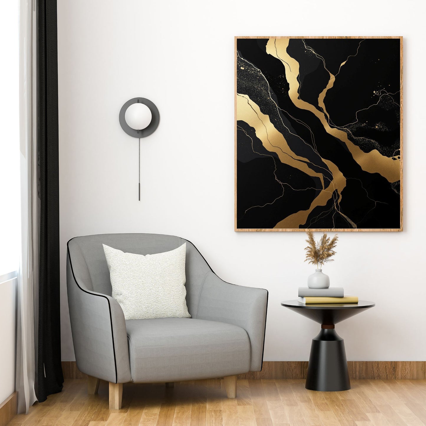 Golden Vein Noir – Luxury Black & Gold Abstract Canvas
