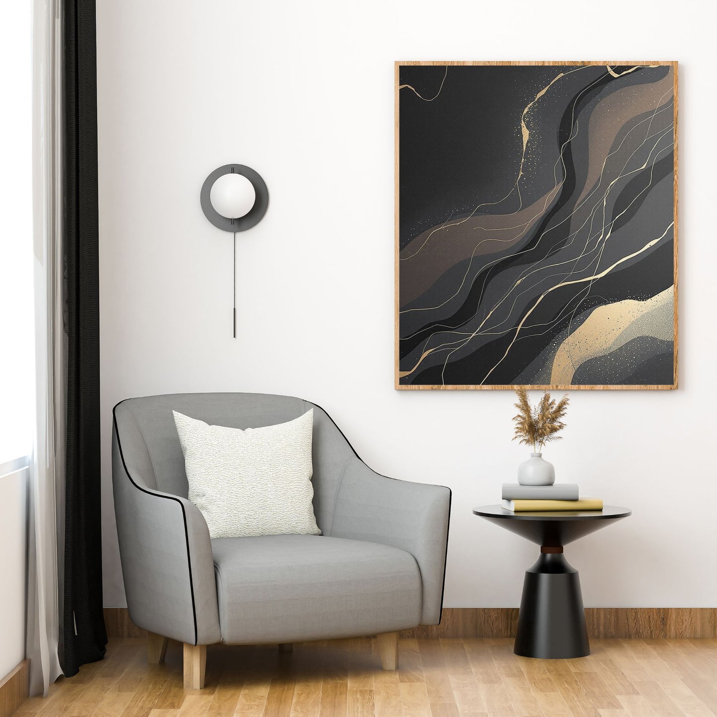 Midnight Veins Luxury Black & Gold Abstract Canvas Wall Art - Premium Textured Print