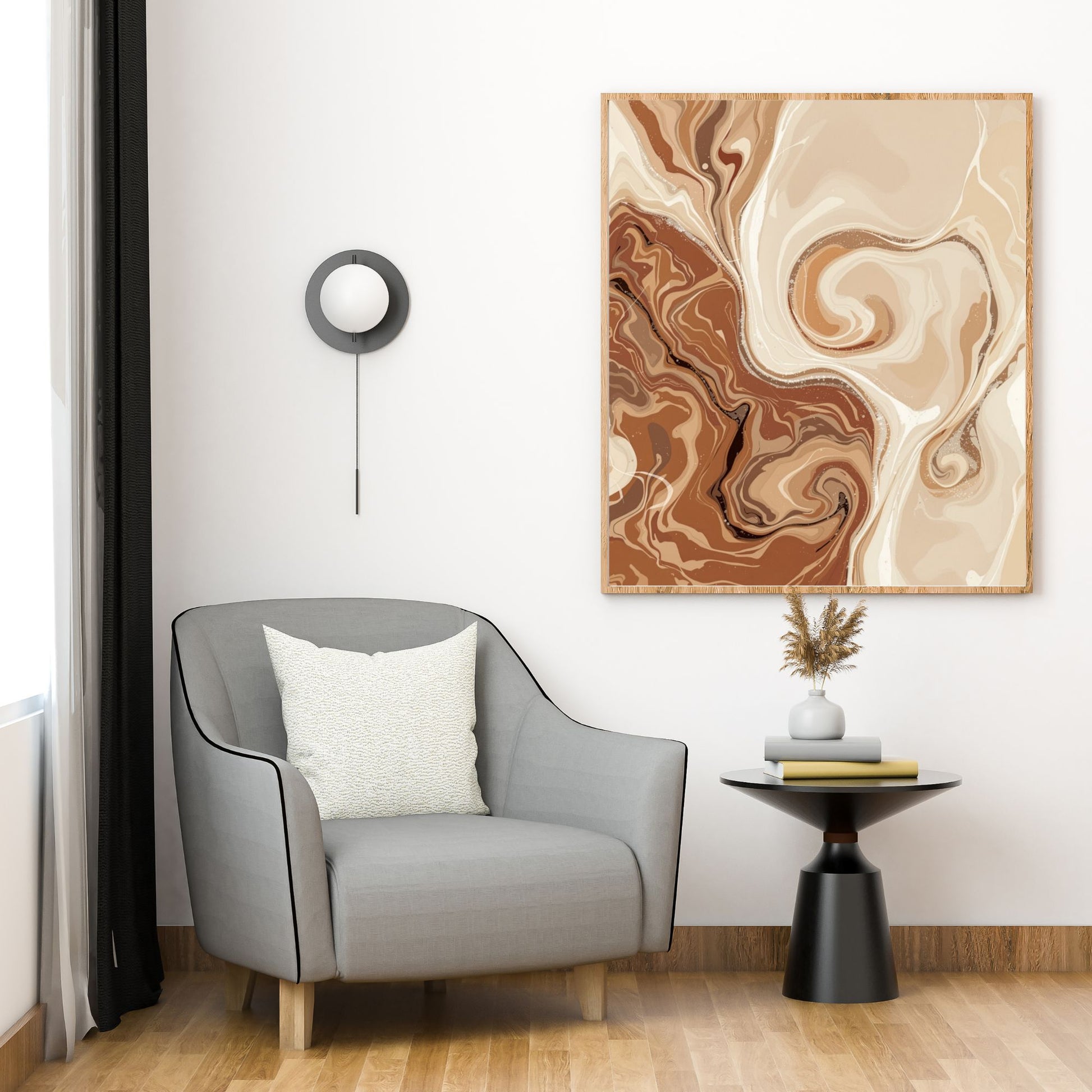 minimal canvas wall art in modern living room interior