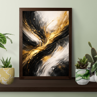 Golden Fusion – Luxury Black & Gold Abstract Canvas Wall Art