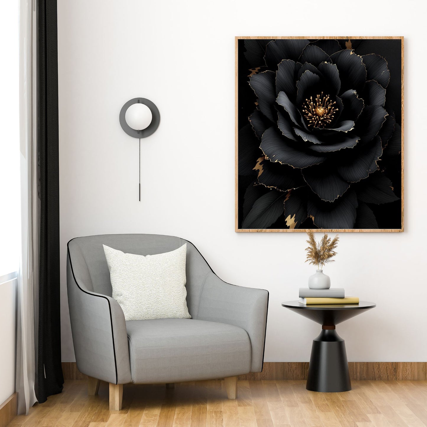 Midnight Gold Bloom – Black & Gold Luxury Floral Canvas Wall Art