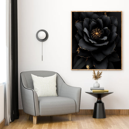 Midnight Gold Bloom – Black & Gold Luxury Floral Canvas Wall Art