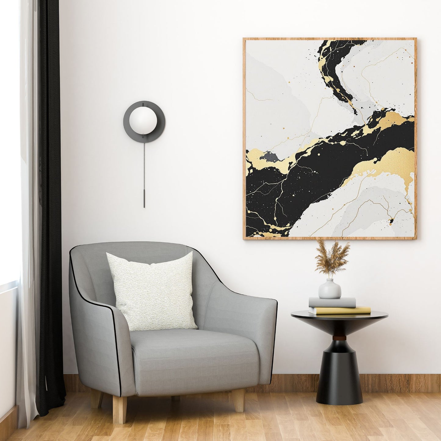 Ivory Noir Flow – Black & Gold Luxury Canvas