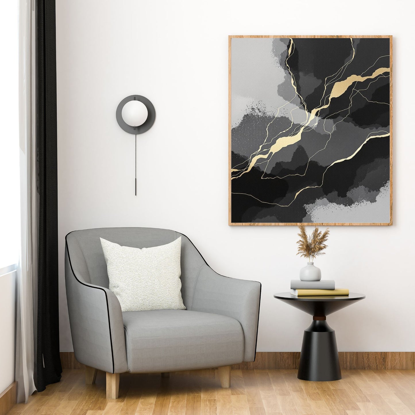 minimal canvas wall art in modern living room interior