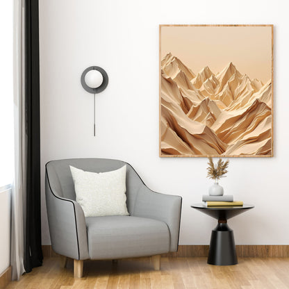 Desert Horizon Peaks Canvas Wall Art – Minimal Textured Mountain Landscape in Warm Beige & Sand Tones