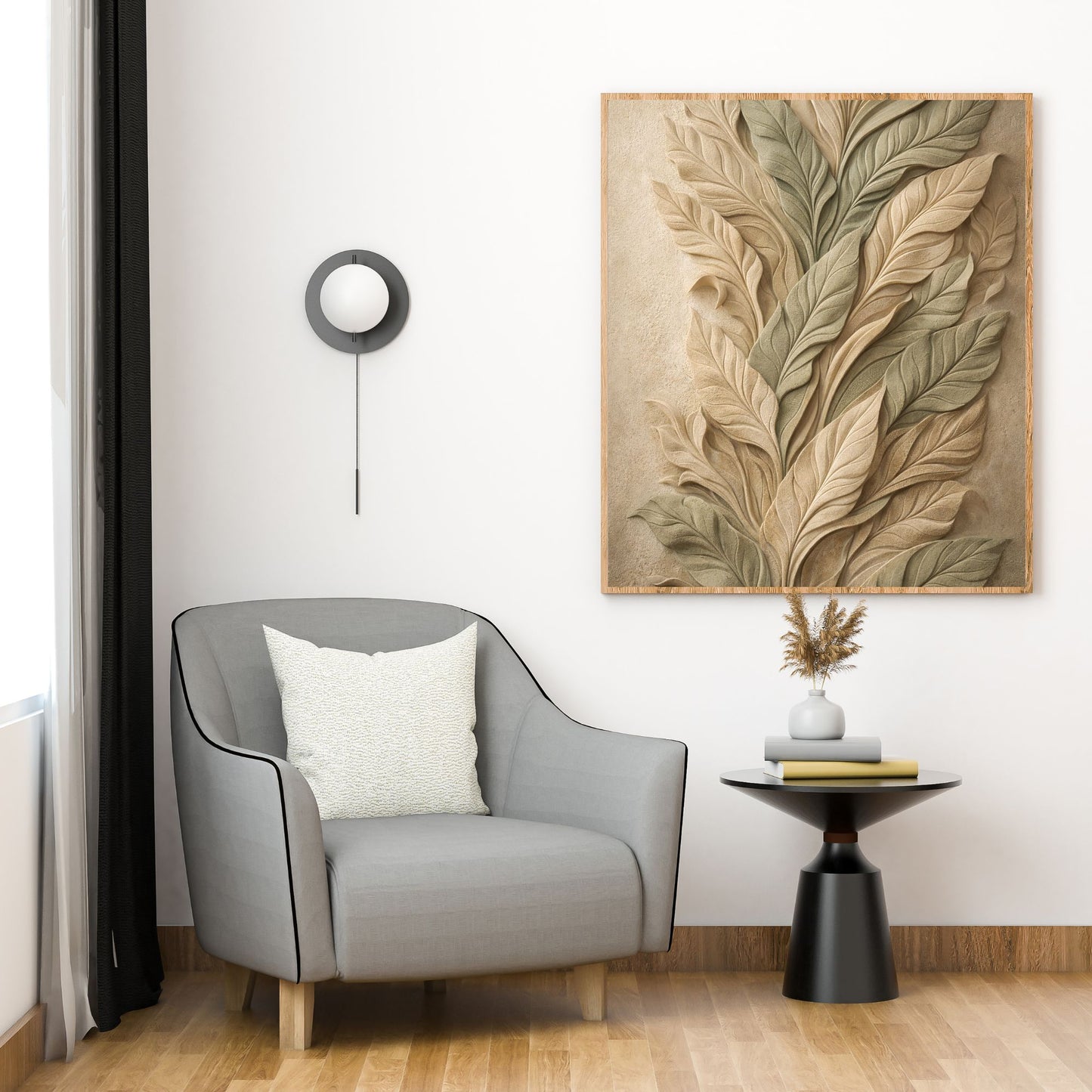 Sculpted Botanical Relief Canvas Art – Sage & Sand Textured Luxury Wall Decor