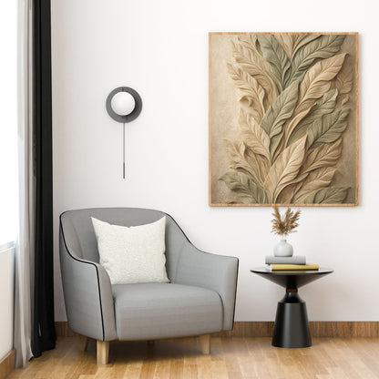 Sculpted Botanical Relief Canvas Art – Sage & Sand Textured Luxury Wall Decor