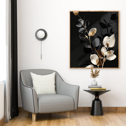 Golden Noir Leaves – Black & Gold Luxury Botanical Wall Art