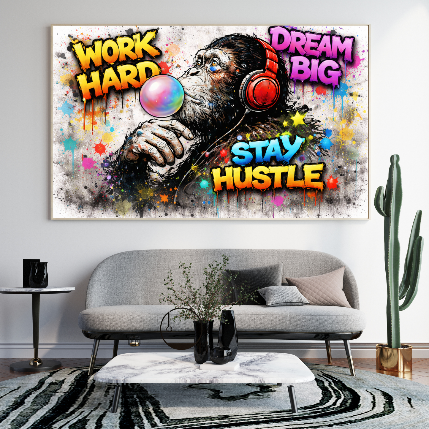 Graffiti Monkey Canvas Wall Art – Work Hard Dream Big Street Art