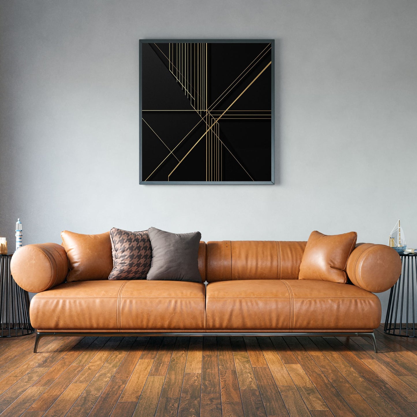 Golden Geometry – Luxury Black & Gold Geometric Canvas Wall Art