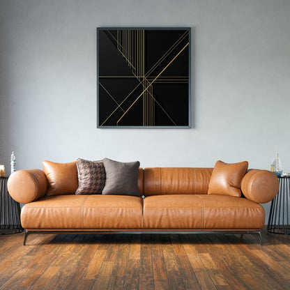 Golden Geometry – Luxury Black & Gold Geometric Canvas Wall Art