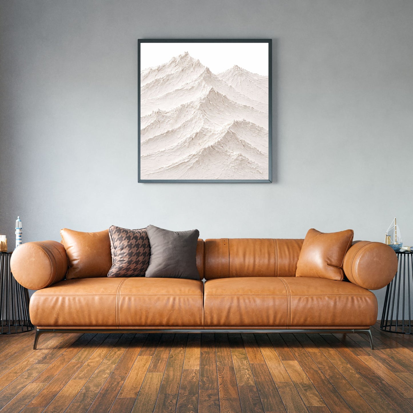 Minimal Textured Mountain Canvas Wall Art – Neutral 3D Landscape Decor