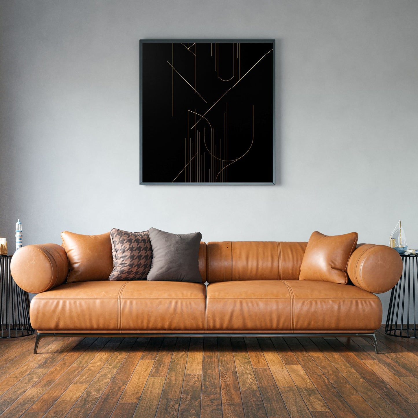 Midnight Geometry – Luxury Black & Gold Minimal Canvas Art