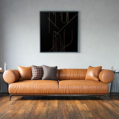 Midnight Geometry – Luxury Black & Gold Minimal Canvas Art