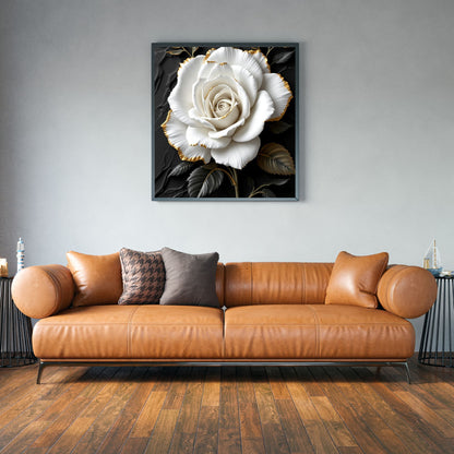 Ivory Noir Rose – Luxury Black & Gold Floral Canvas Wall Art