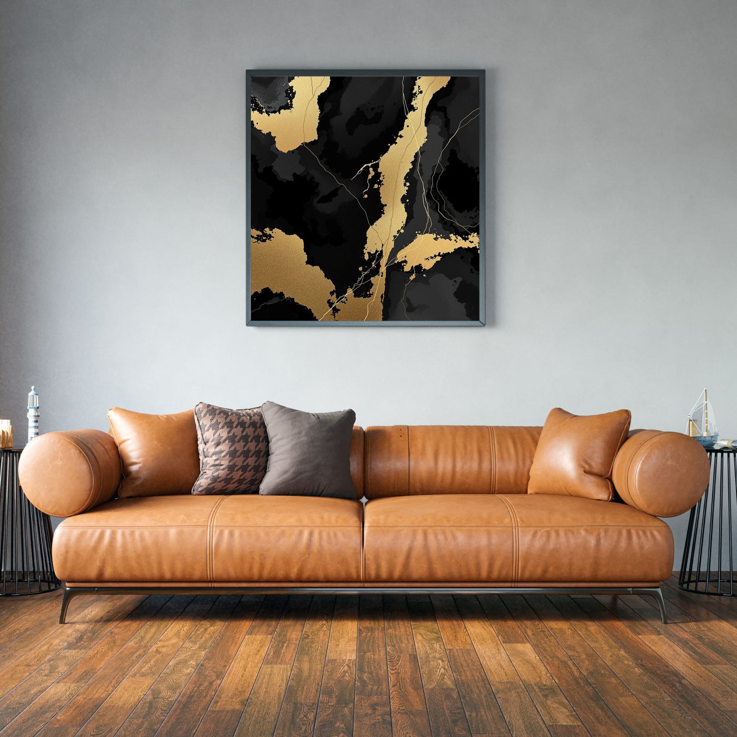 Golden Obsidian Flow Luxury Abstract Canvas Art - Black & Gold Wall Decor