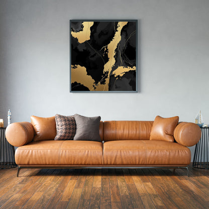 Golden Obsidian Flow Luxury Abstract Canvas Art - Black & Gold Wall Decor