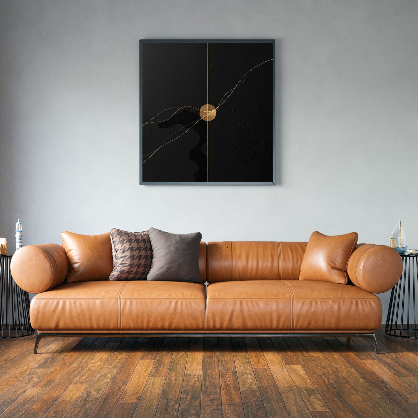 Golden Eclipse – Luxury Black & Gold Minimal Abstract Canvas Art