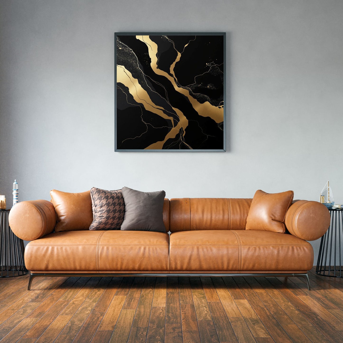 Golden Vein Noir – Luxury Black & Gold Abstract Canvas