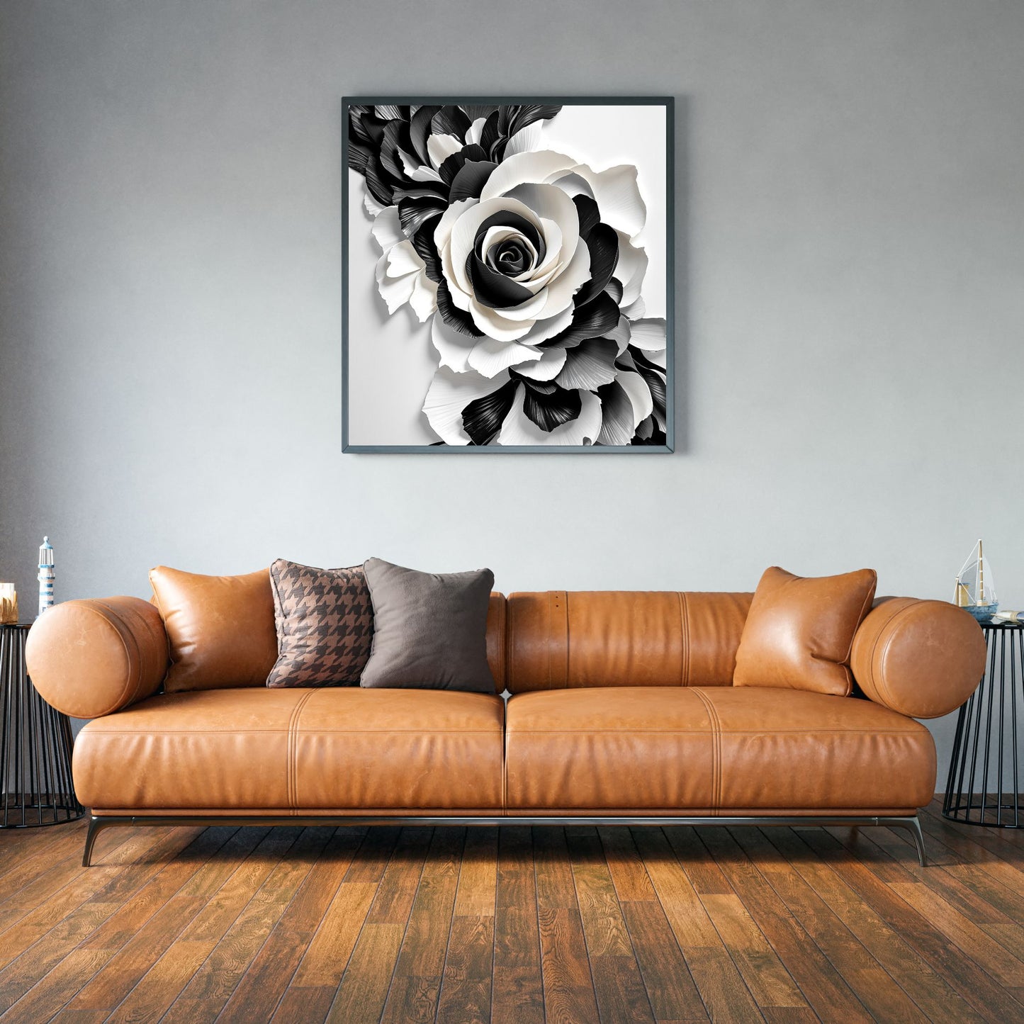 Midnight Bloom Black & White Floral Canvas Wall Art – Elegant Home Decor