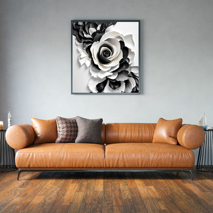 Midnight Bloom Black & White Floral Canvas Wall Art – Elegant Home Decor