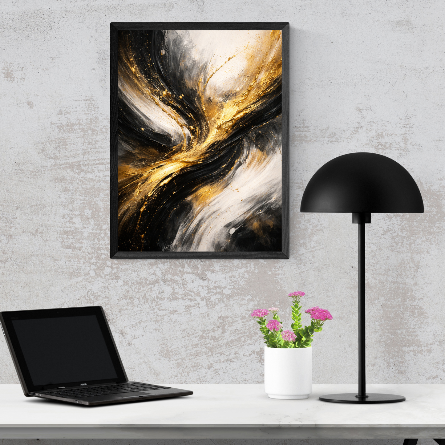 Golden Fusion – Luxury Black & Gold Abstract Canvas Wall Art