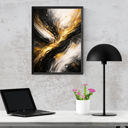 Golden Fusion – Luxury Black & Gold Abstract Canvas Wall Art