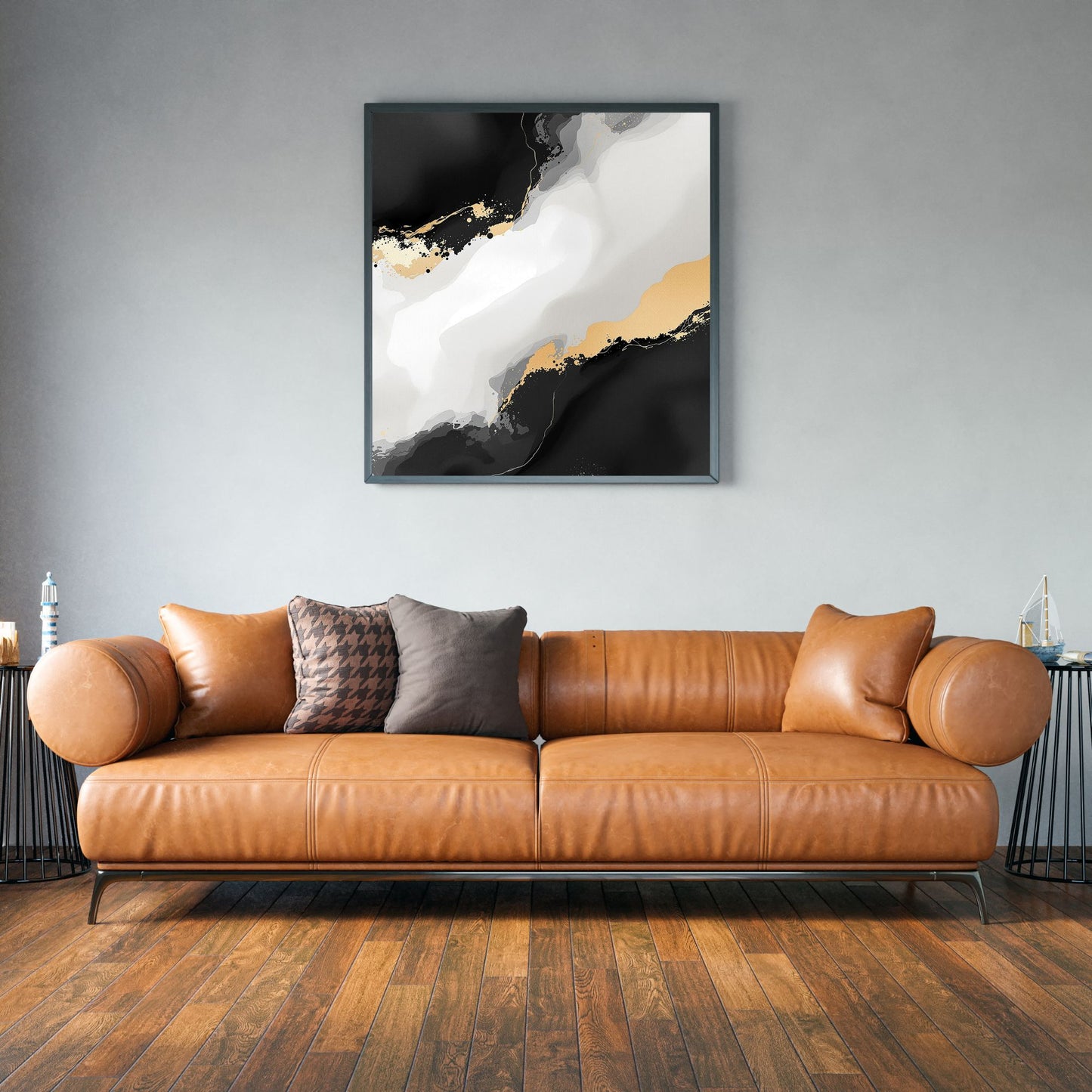 Black & White Gold Abstract Canvas Wall Art – Luxury Minimalist Statement